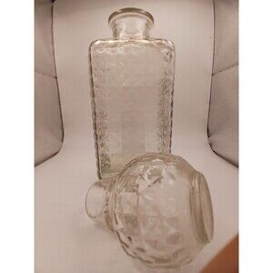 Vtg Glass Whiskey Decanter Clear Bottle Stopper Waffle Diamond Pattern MCM Deco